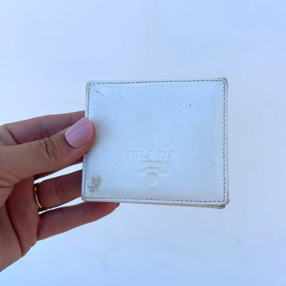 Vintage Prada Authentic Designer White Coin Pouch Leather Logo - Picture 1 of 8